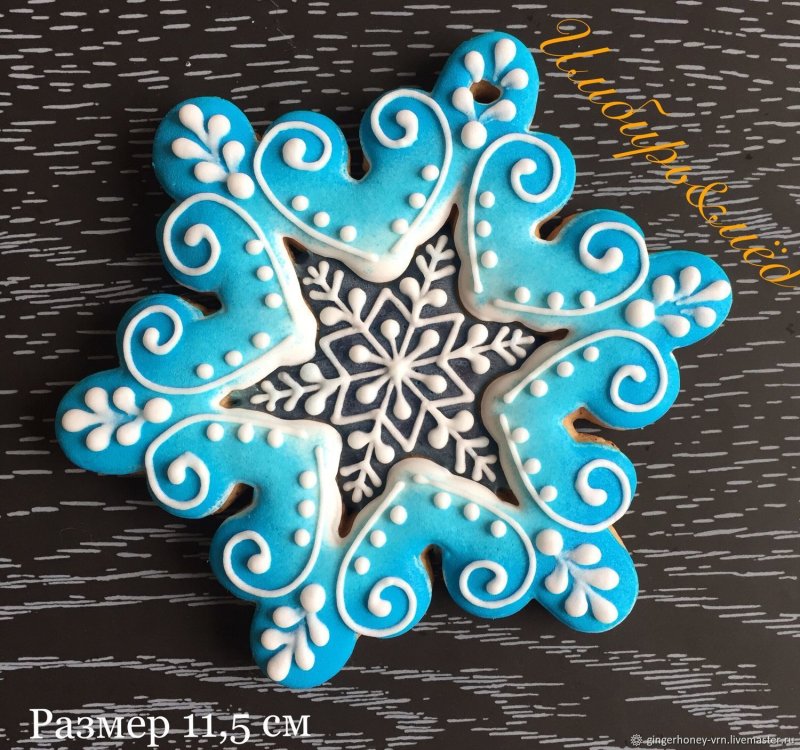 Пряник Снежинка роспись