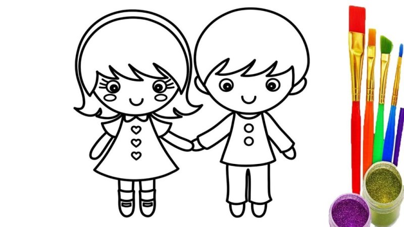 Девочка и мальчик рисунок раскраска