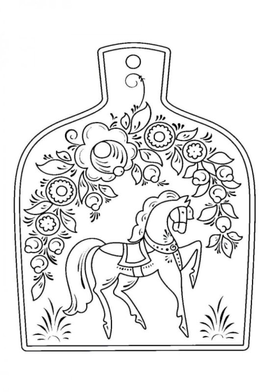 Разделочная доска Городецкая роспись разукрашка