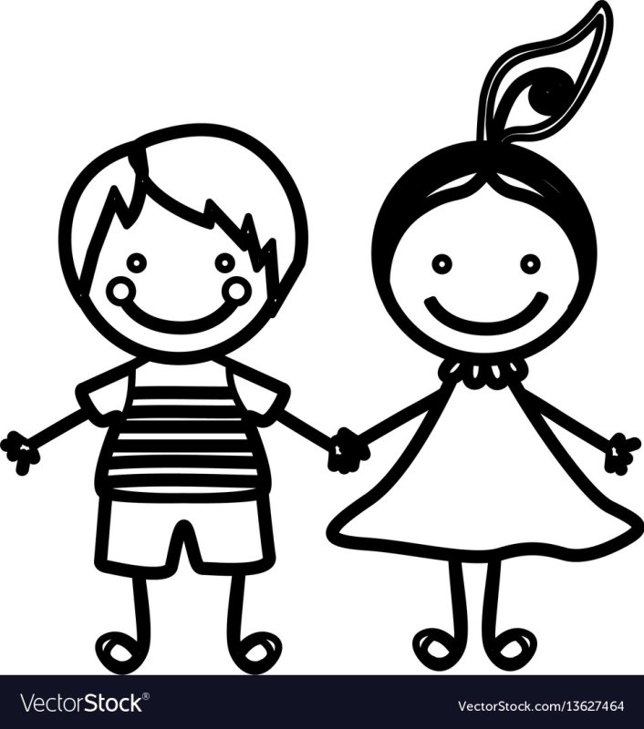 Мальчик и девочка контур