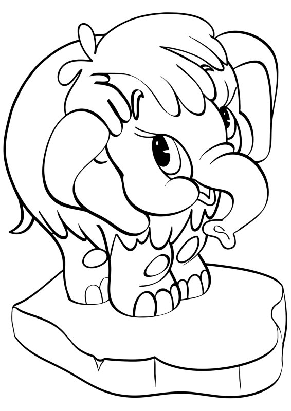 Раскраска Мамонтенок на льдине