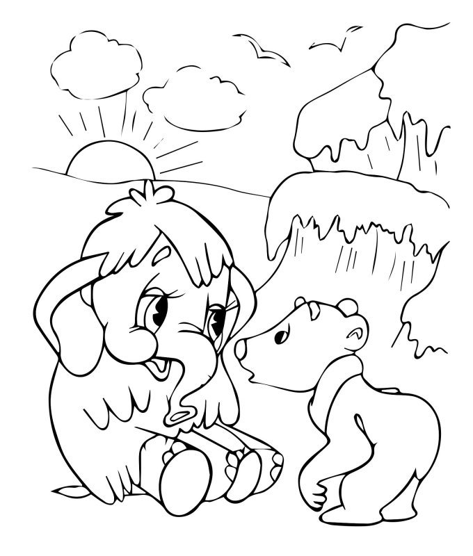 Мамонтенок раскраска