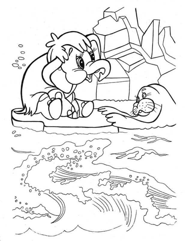 Мама для мамонтенка. Раскраска