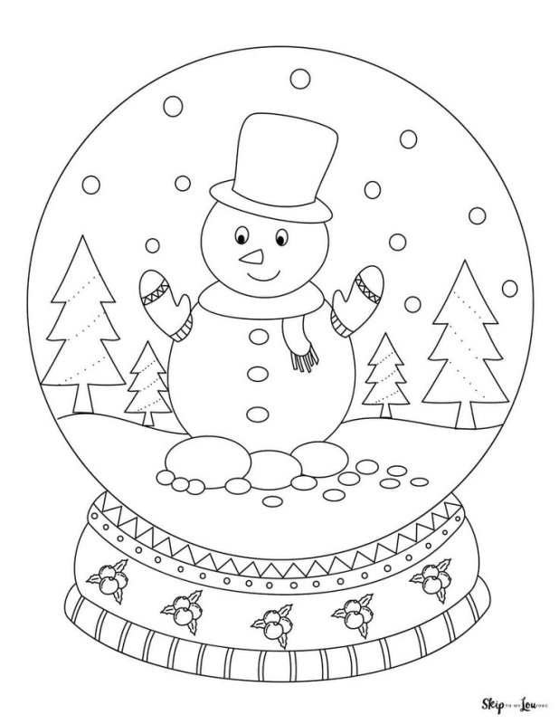 Снеговик в шаре раскраска