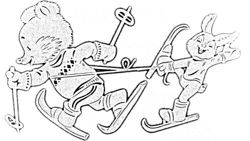 Трафарет на окно на лыжах