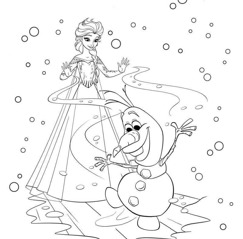 Раскраска Анна и Эльза Олоф