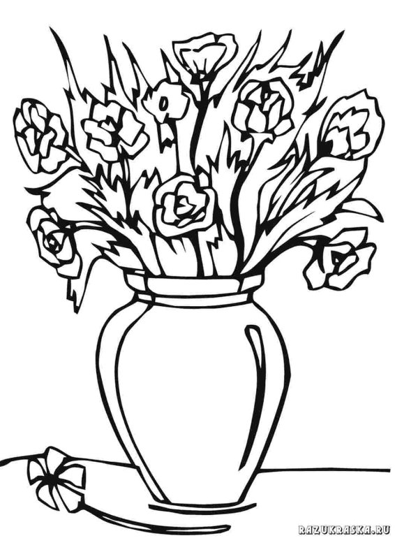 Ваза с цветами контур
