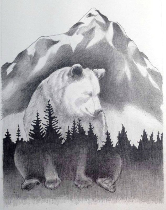 Тату медведь в лесу