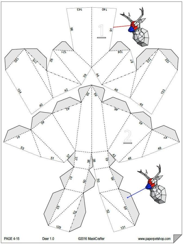 Паперкрафт олень схема