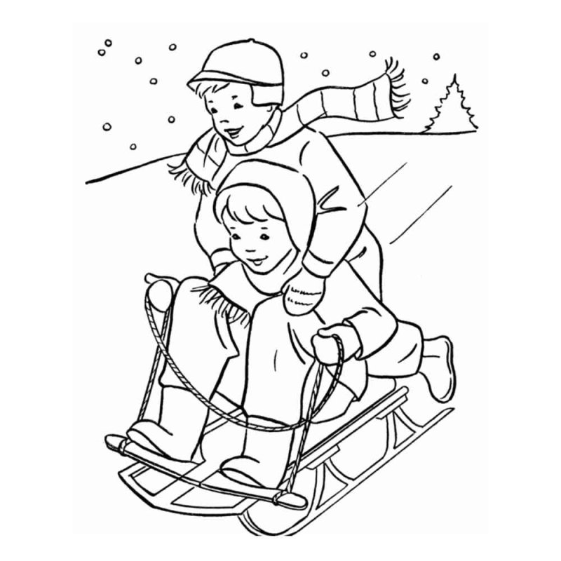 Санки раскраска для детей