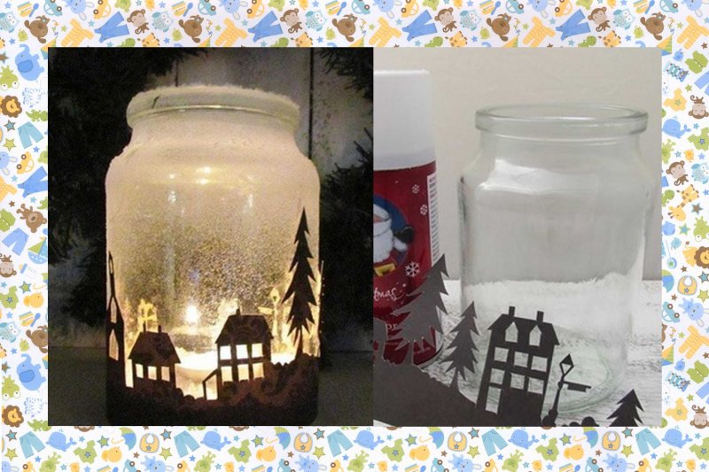 Подсвечник домик из стеклянной банки