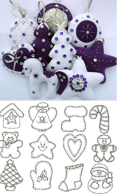 Елочные игрушки из фетра выкройки