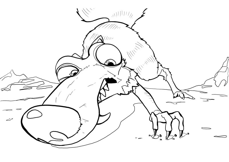 Раскраска белка с орехом из ледникового периода