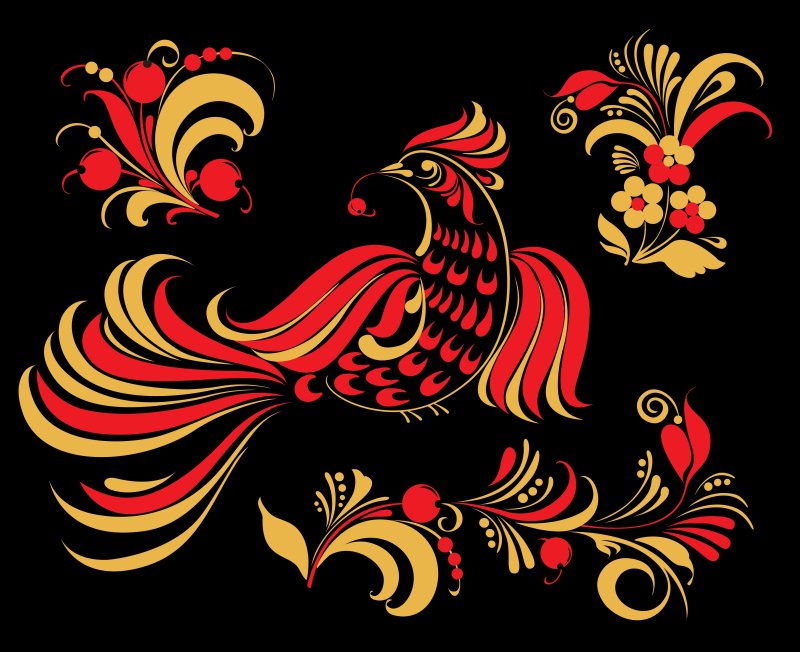 Хохломские узоры Жар птицы