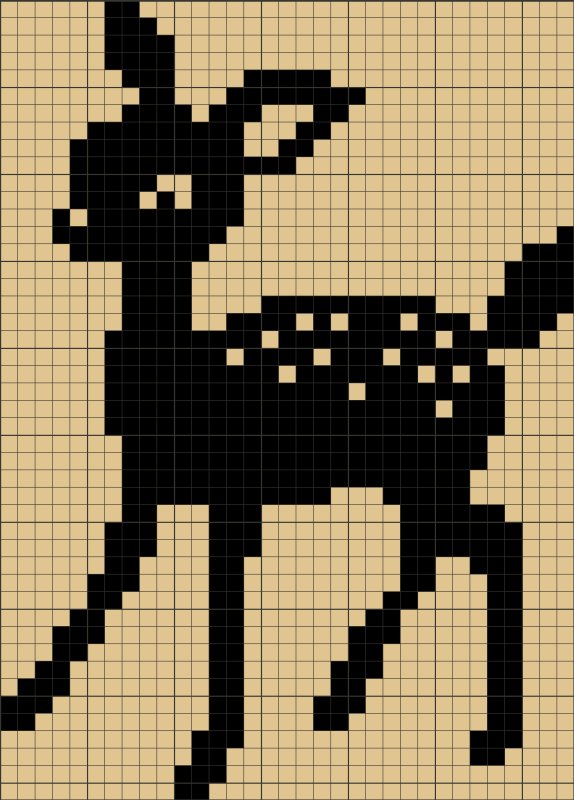 Олень по клеточкам в тетради