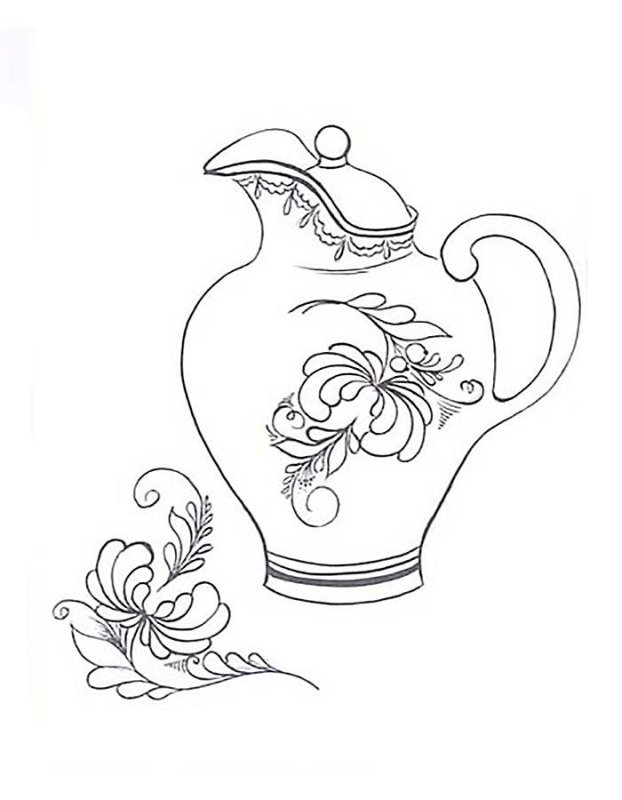 Раскраска Гжельская роспись посуды