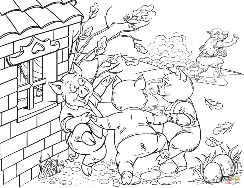 Три поросенка раскраска