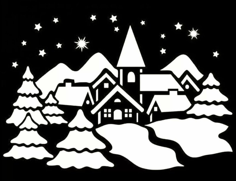 Трафареты на окна новогодние домики
