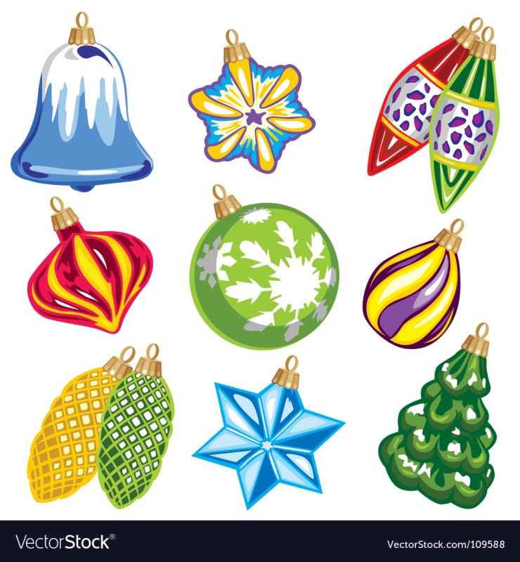 Разноцветные елочные игрушки