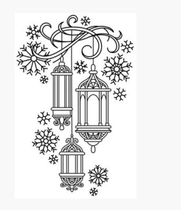 Новогодний фонарь трафарет на окно