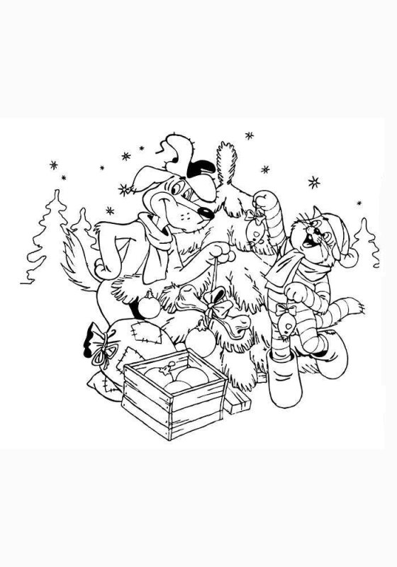 Зима в Простоквашино раскраска