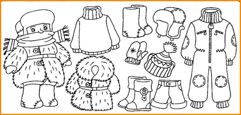 Зимняя одежда раскраски для дошкольников
