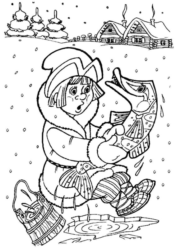 Сказка по щучьему велению раскраска