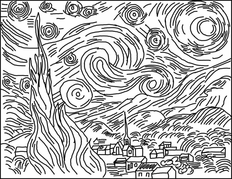 Звездная ночь Ван Гога схематично