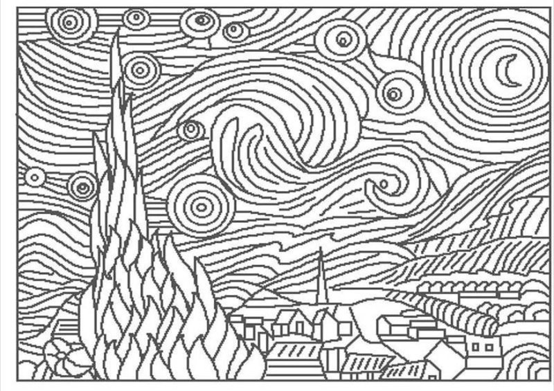 Ван Гог Звездная ночь чб