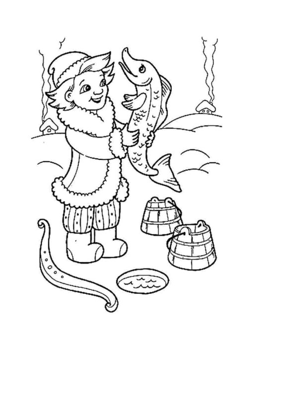 Сказка по щучьему велению раскраска