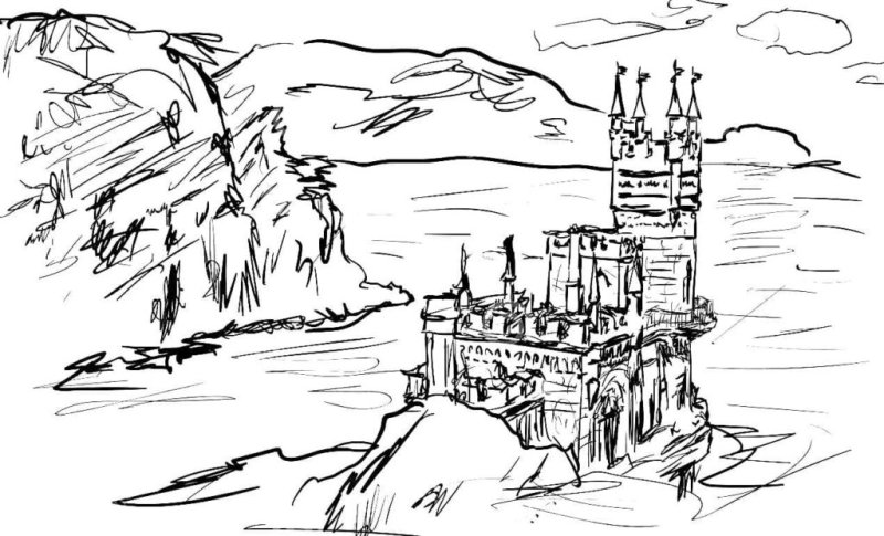 Раскраска Ласточкино гнездо в Крыму для детей