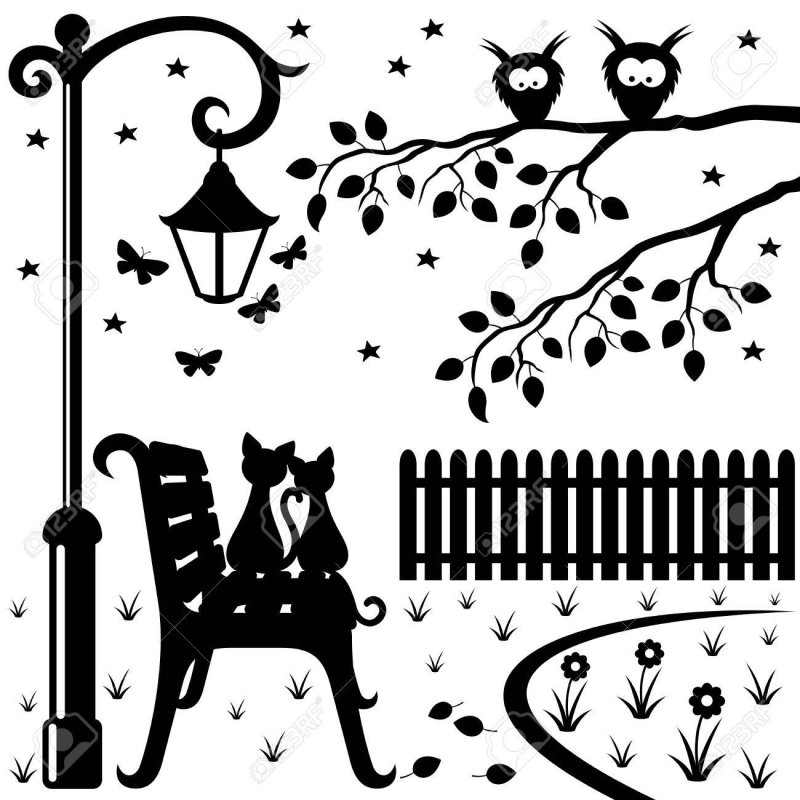 Трафарет скамейка и фонарь