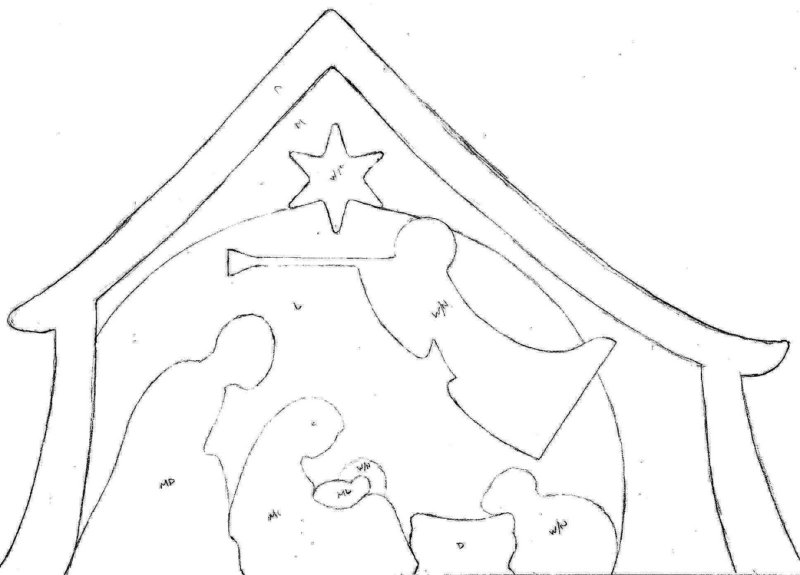 Трафарет вертепа на Рождество