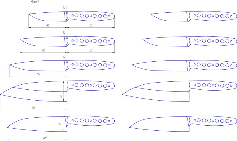Форма клинка кухонного ножа чертеж