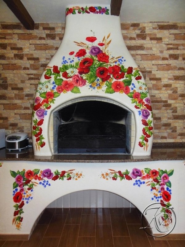 Петриковская роспись на хатах мазанках