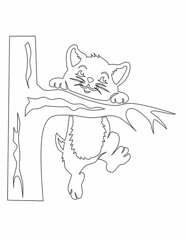 Трафарет на окно кот на дереве