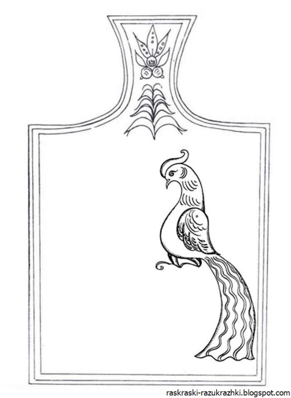 Разделочная доска раскраска для детей Городецкая роспись