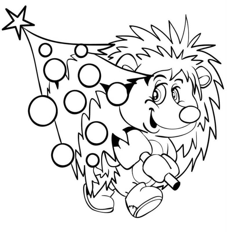 Ежик с грибочком раскраска