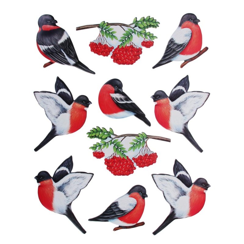 Наклейки на окна Снегири новогодние