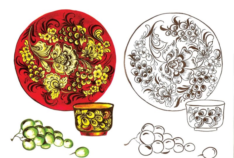 Хохломская роспись зарисовка элементов композиции