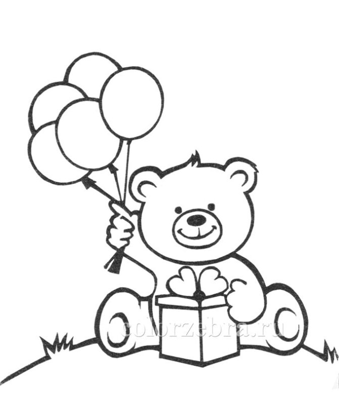 Раскраска мишка с подарком