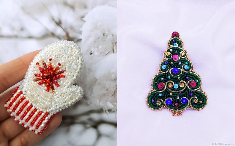 Новогодние брошки из бисера