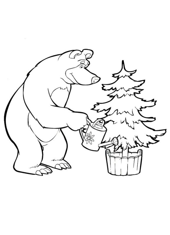 Распечатка Маша и медведь раскраска