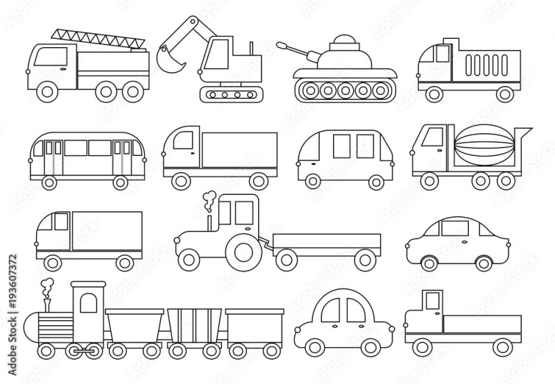 Раскраска много машинок на одном листе