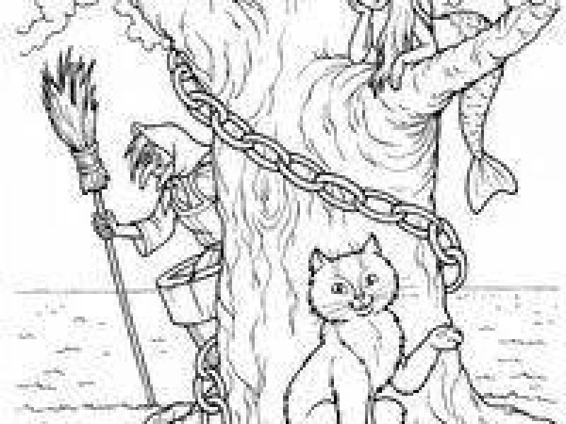 Раскраска сказки Пушкина у Лукоморья дуб зеленый