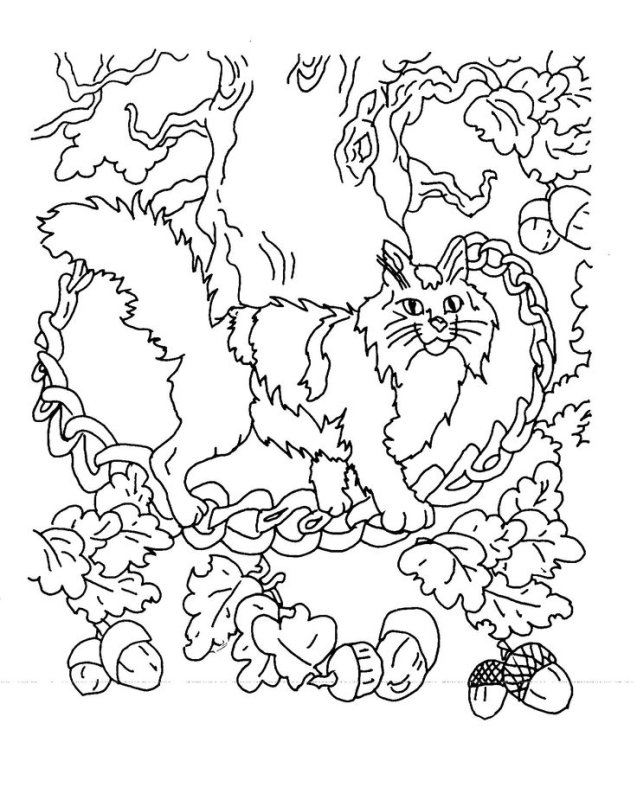 Раскраска Пушкина у Лукоморья дуб зеленый