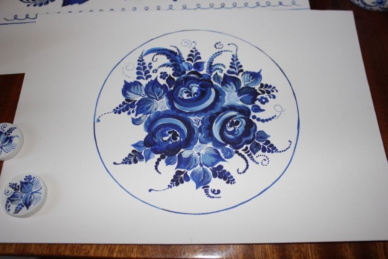 Орнаментная роспись Гжель