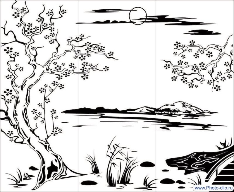 Контуры пейзажей для рисования