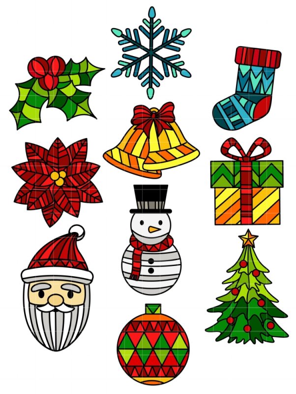 Елочные игрушки на окна цветные