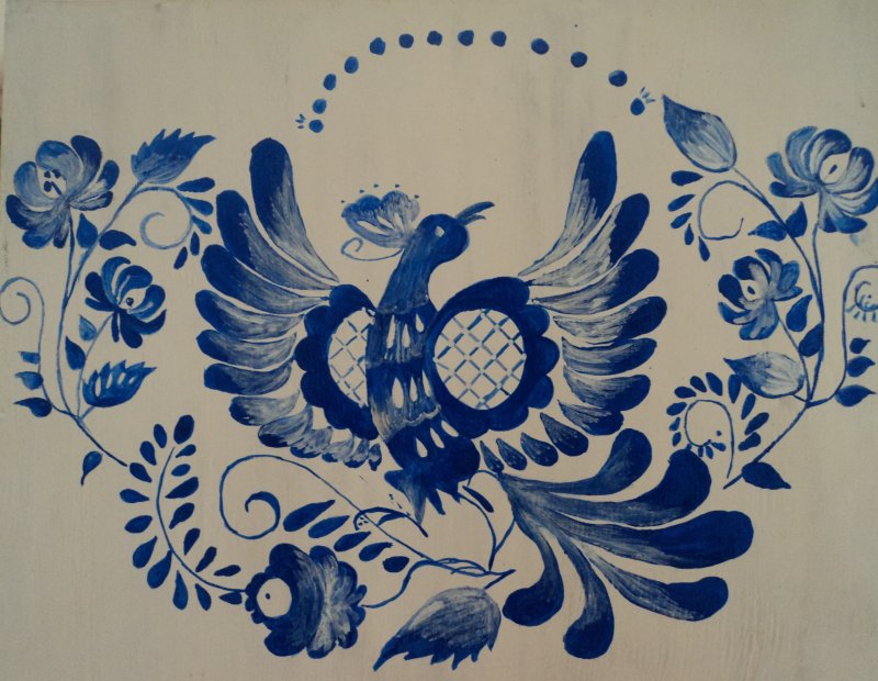 Гжельская роспись птица